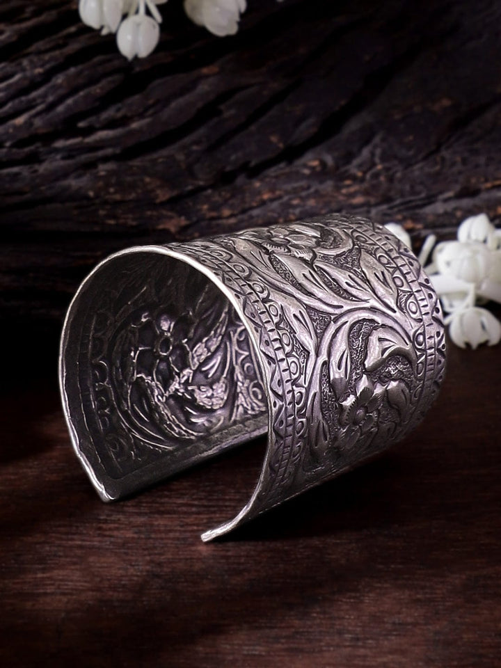Oxidized Silver Plated embossed Handcrafted Medium hand cuff Bangles & Bracelets