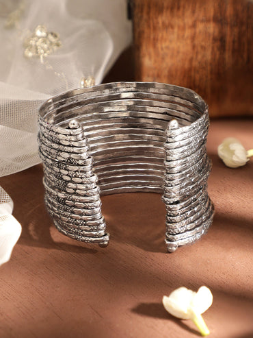 Oxidized Silver plated Layered Bangles embossed pattern Chic Statement Cuff Bracelet Bangles & Bracelets