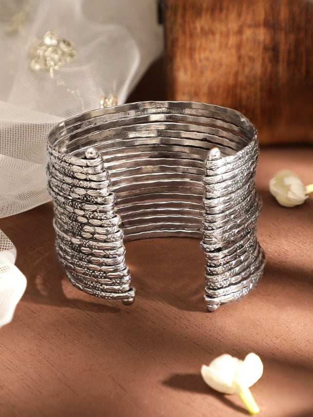 Oxidized Silver plated Layered Bangles embossed pattern Chic Statement Cuff Bracelet Bangles & Bracelets