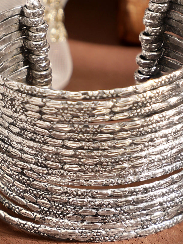 Oxidized Silver plated Layered Bangles embossed pattern Chic Statement Cuff Bracelet Bangles & Bracelets