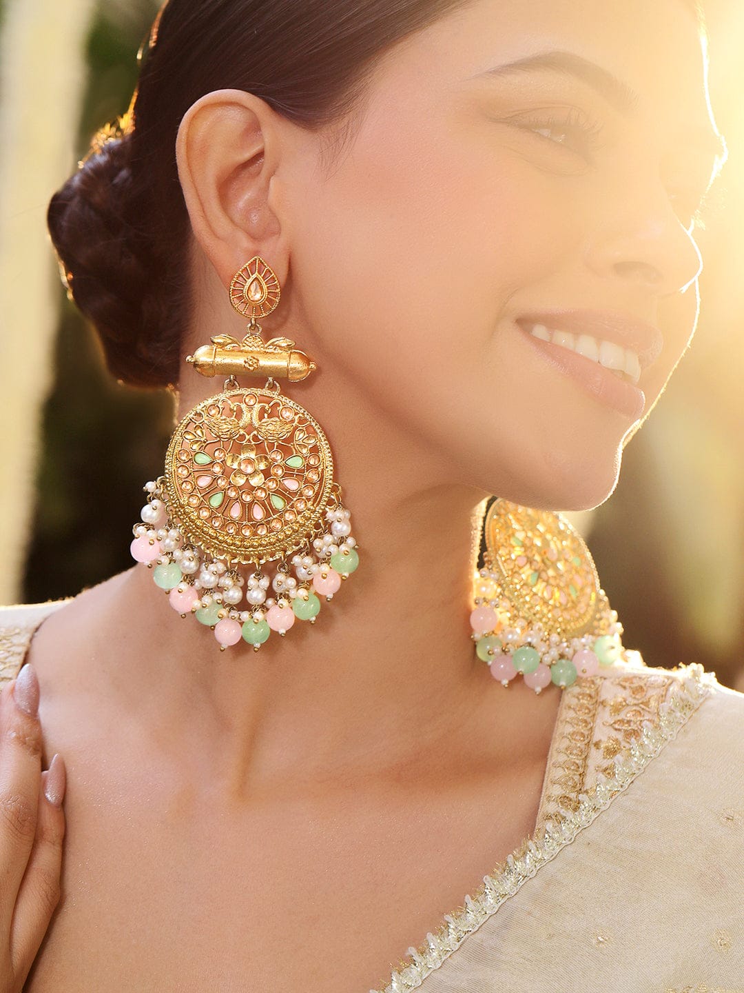 Pastel Charm Pearls Chandbali Earrings