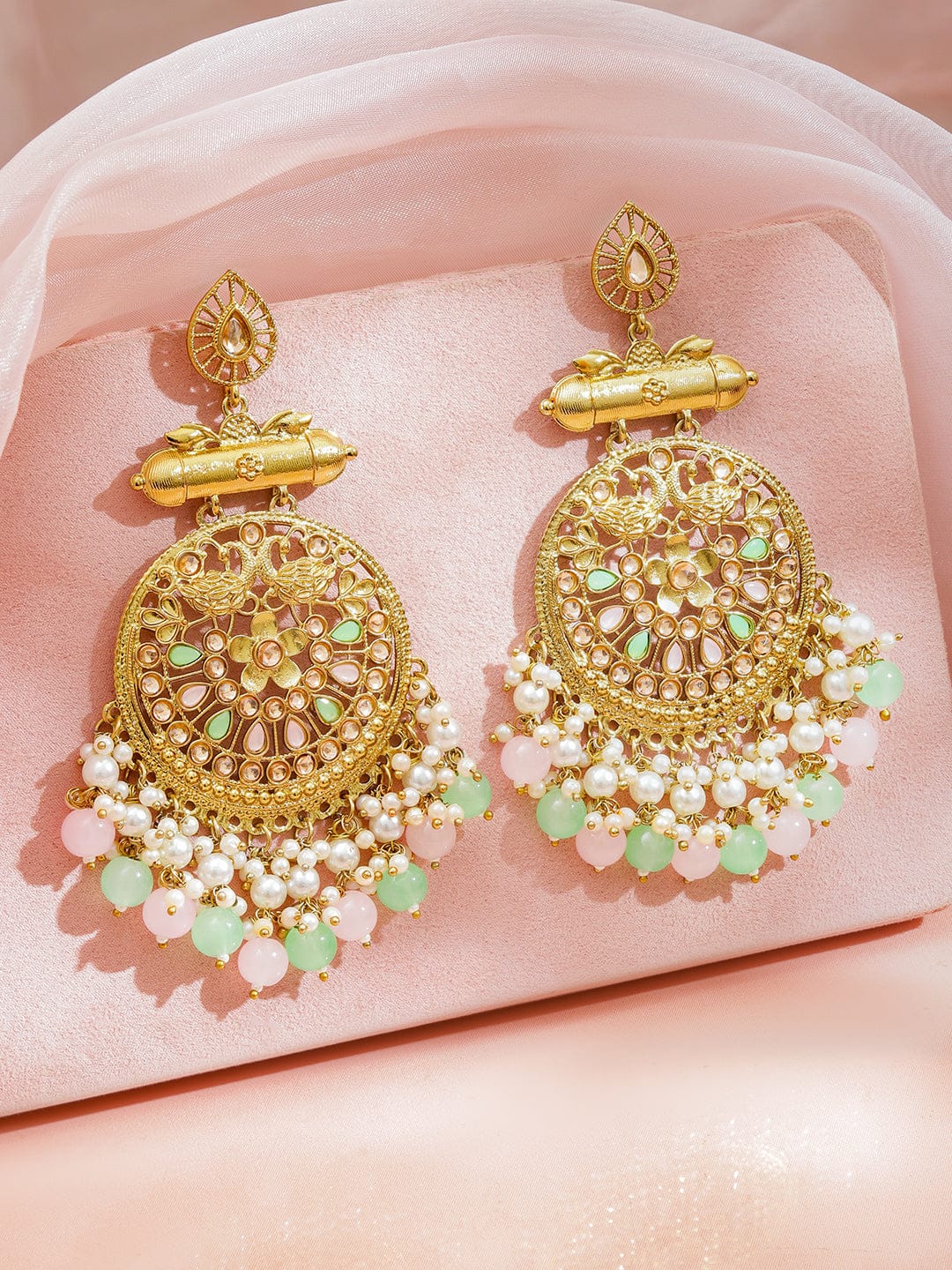 Pastel Charm Pearls Chandbali Earrings