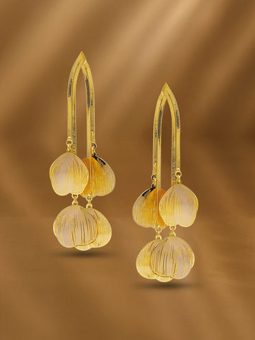Pearl Adorn Golden Petals Statement Dangler Earrings