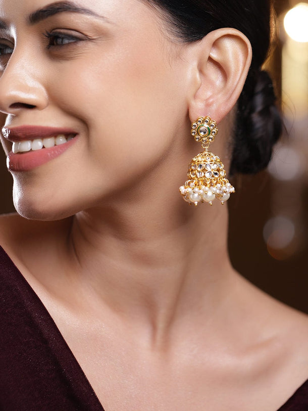 Pearl Kundan Poetry Jhumka Earrings