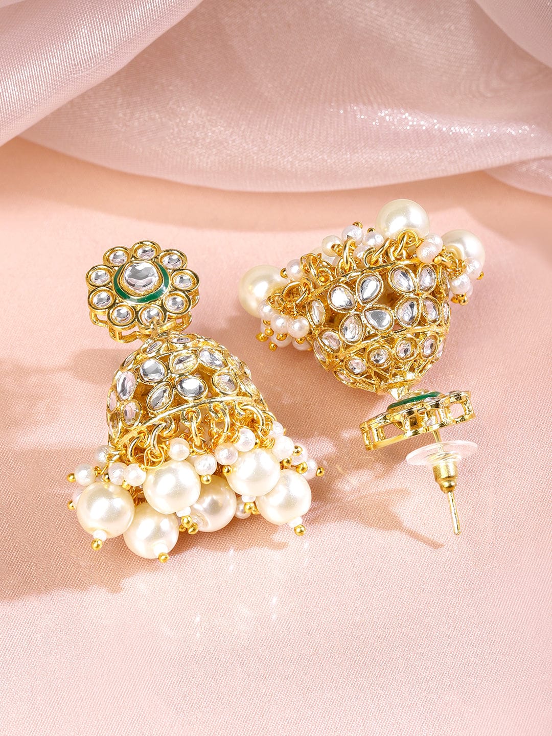 Pearl Kundan Poetry Jhumka Earrings