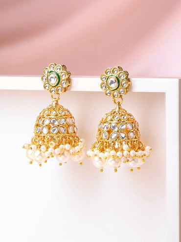 Pearl Kundan Poetry Jhumka Earrings