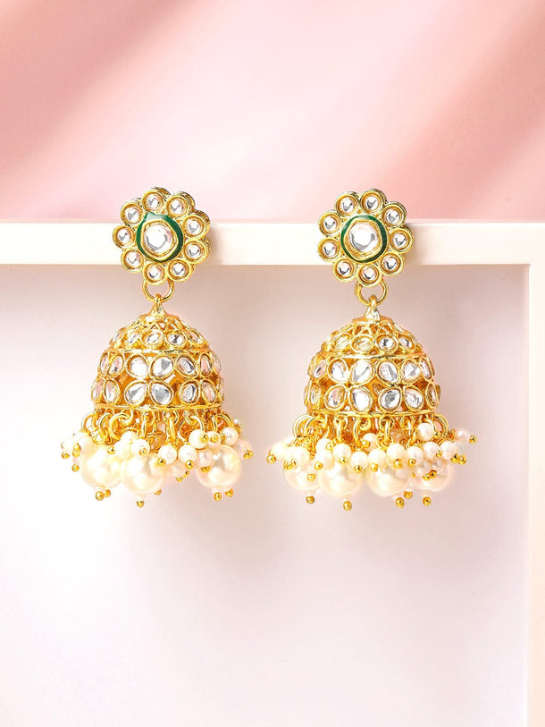 Pearl Kundan Poetry Jhumka Earrings