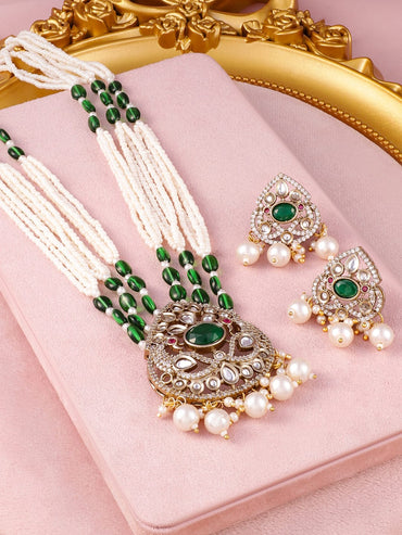 Pearl Threads Green Necklace Set Jewellery Set