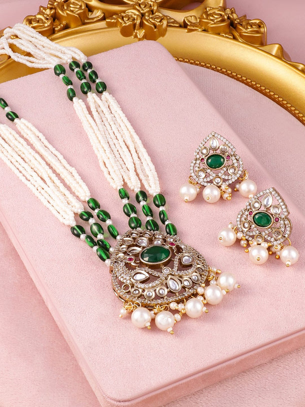 Pearl Threads Green Necklace Set Jewellery Set