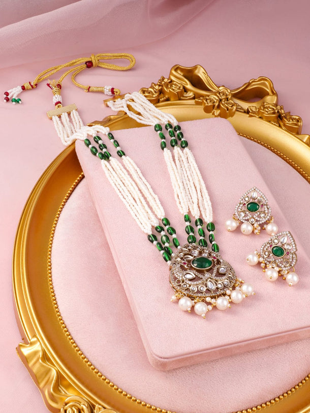Pearl Threads Green Necklace Set Jewellery Set