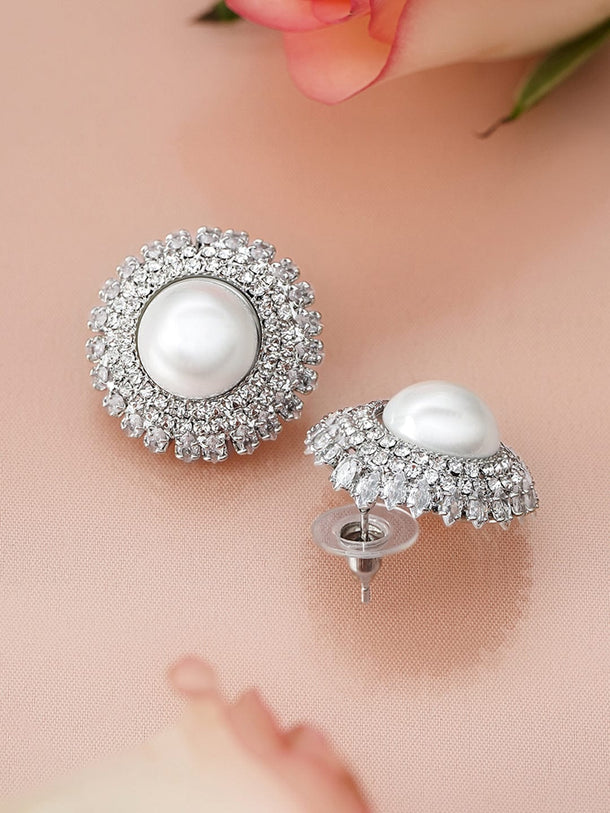 Pearl Touch American Diamond Zirconia Studs Earrings