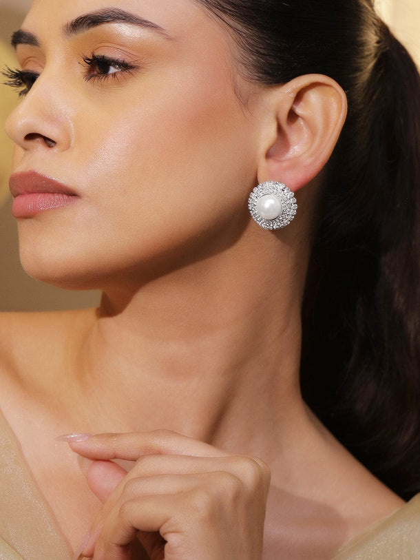 Pearl Touch American Diamond Zirconia Studs Earrings