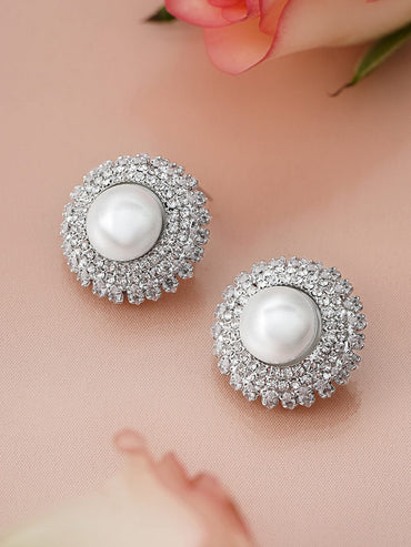 Pearl Touch American Diamond Zirconia Studs Earrings