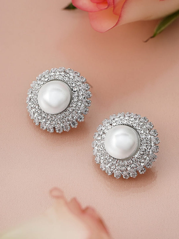 Pearl Touch American Diamond Zirconia Studs Earrings