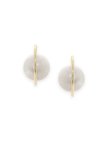 Pearlescent Elegance: Gold-Tone Hoop Earrings  Earrings