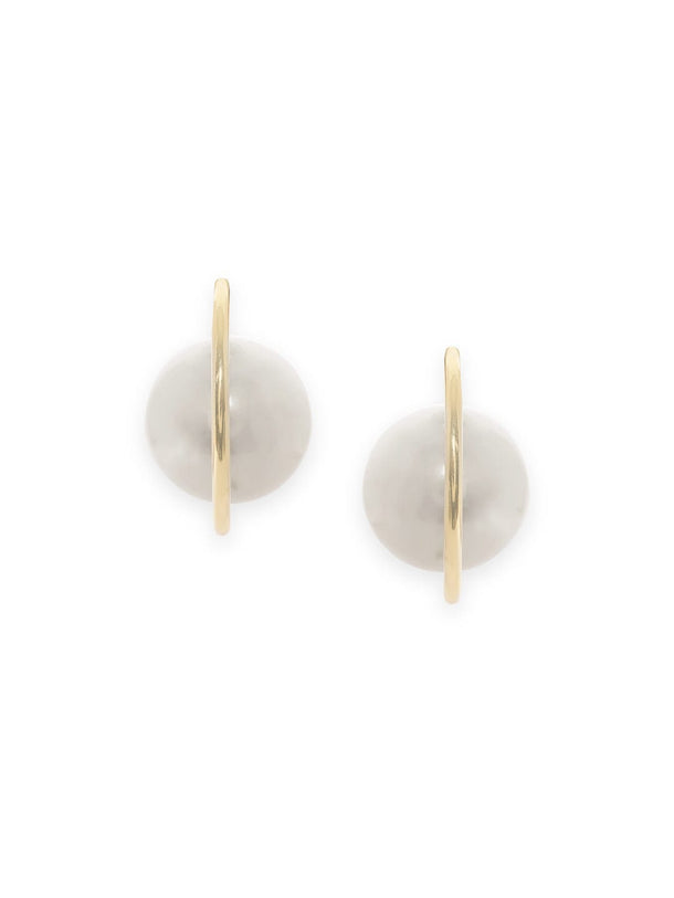Pearlescent Elegance: Gold-Tone Hoop Earrings  Earrings