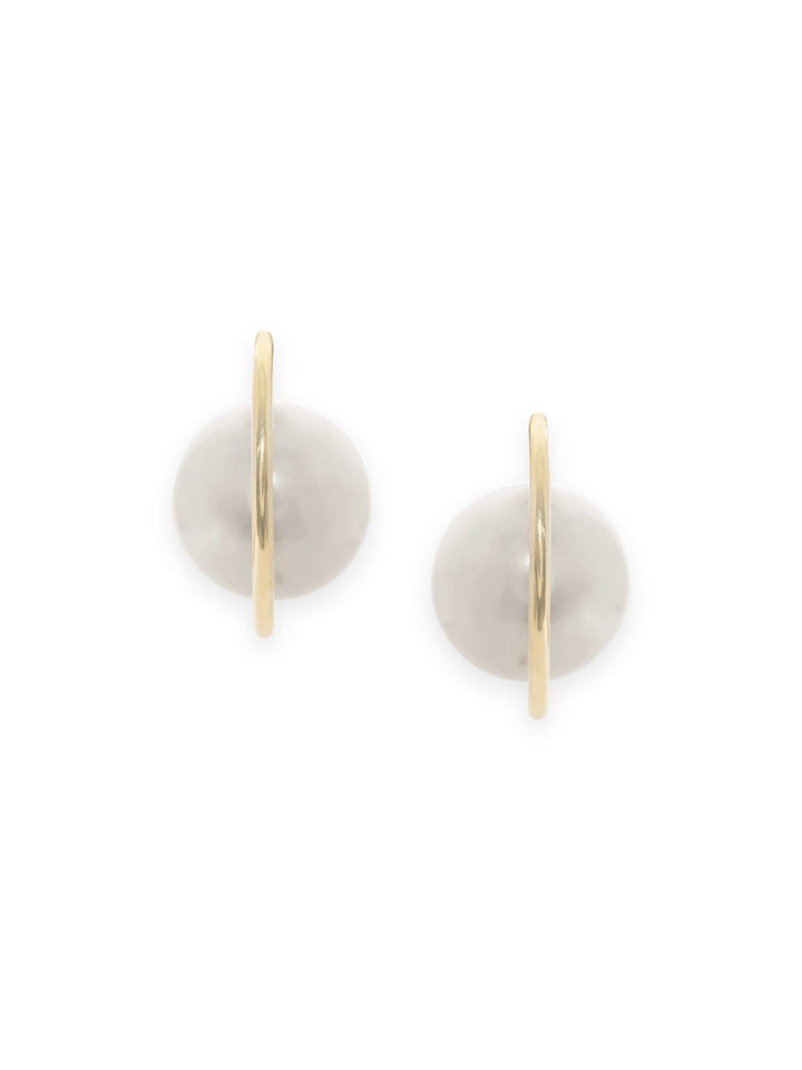 Pearlescent Elegance: Gold-Tone Hoop Earrings  Earrings