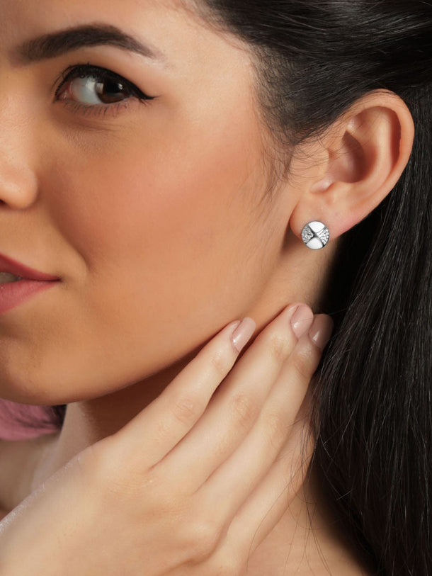 Petite White Silver Stud Earrings with AD Accents Earrings