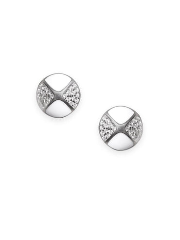 Petite White Silver Stud Earrings with AD Accents Earrings