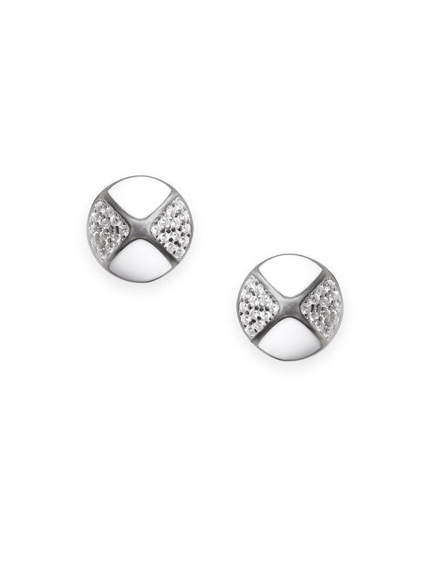 Petite White Silver Stud Earrings with AD Accents Earrings