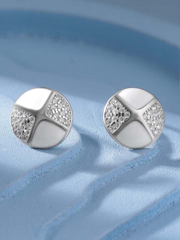 Petite White Silver Stud Earrings with AD Accents Earrings