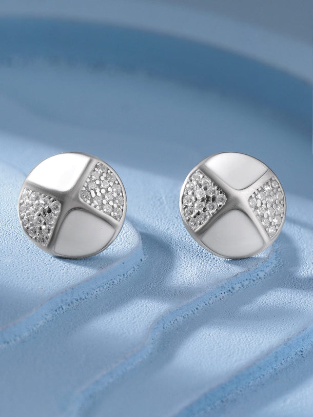 Petite White Silver Stud Earrings with AD Accents Earrings