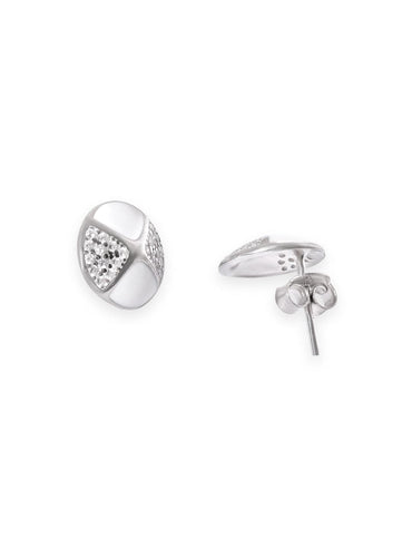Petite White Silver Stud Earrings with AD Accents Earrings