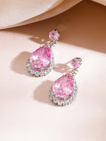 Pink American Diamond Zirconia Teardrop Necklace Set Jewellery Set