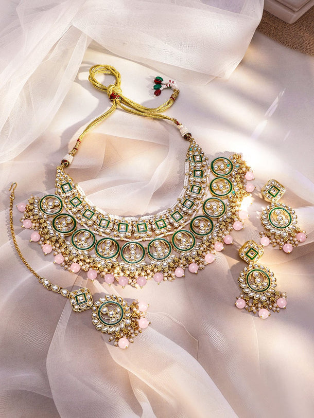 Pink Elegant Shine Kundan Necklace Set Jewellery Set