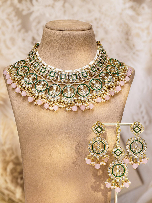 Pink Elegant Shine Kundan Necklace Set Jewellery Set