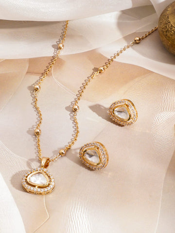 Polished Look American Diamond Zirconia Studded Pendant Set Necklace & Chains