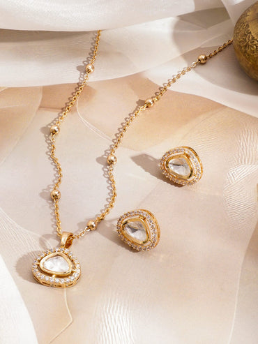 Polished Look American Diamond Zirconia Studded Pendant Set Necklace & Chains