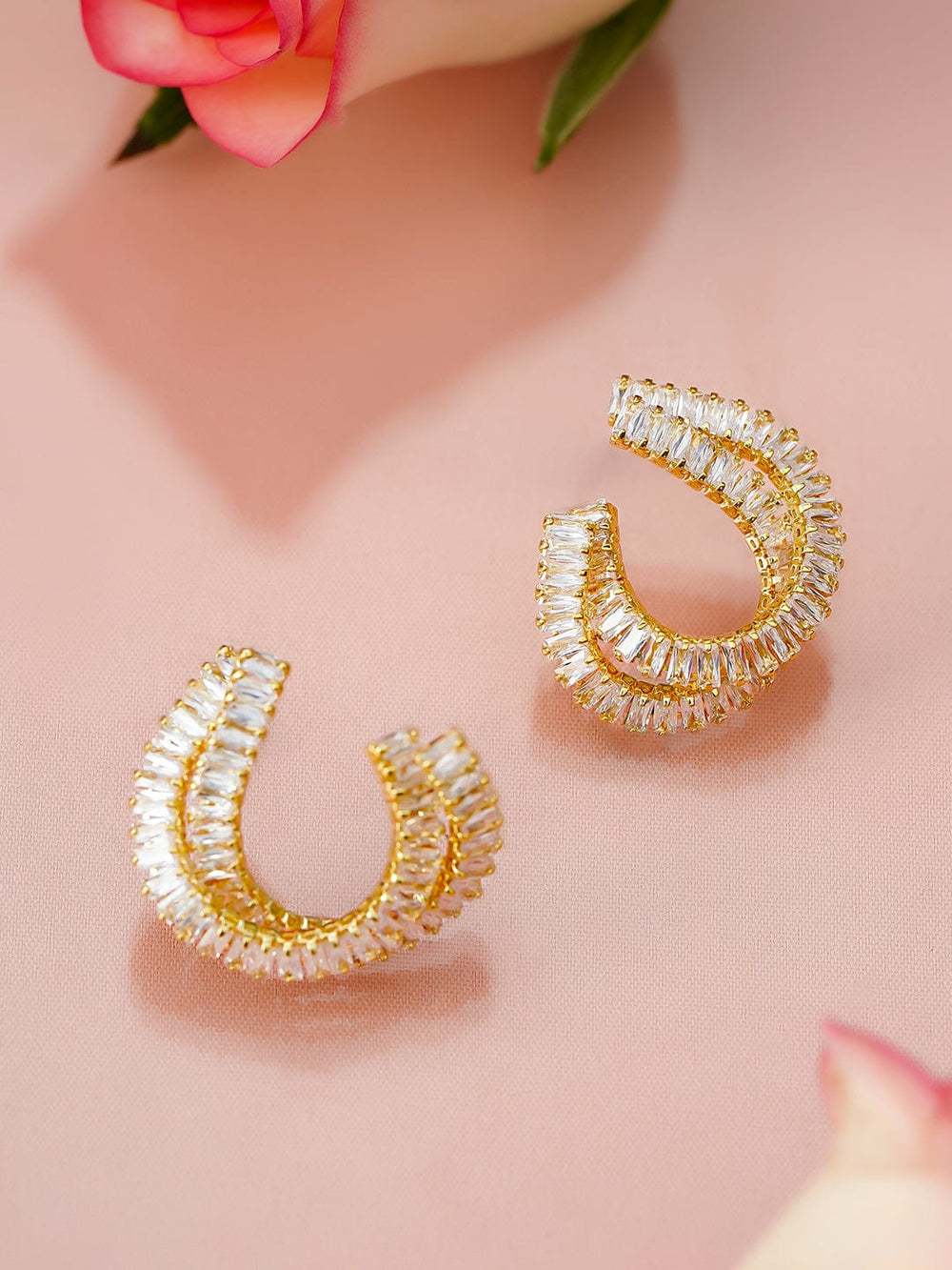 Polished Twisted American Diamond Zirconia Half Hoops Earrings