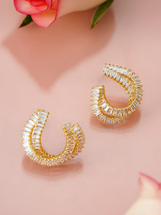 Polished Twisted American Diamond Zirconia Half Hoops Earrings