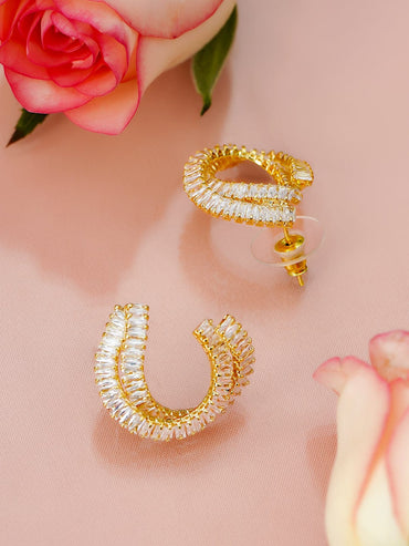 Polished Twisted American Diamond Zirconia Half Hoops Earrings