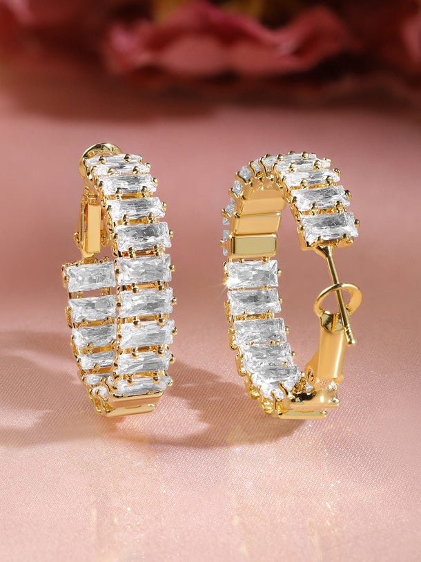 Polished White Baguette Hoops Earrings