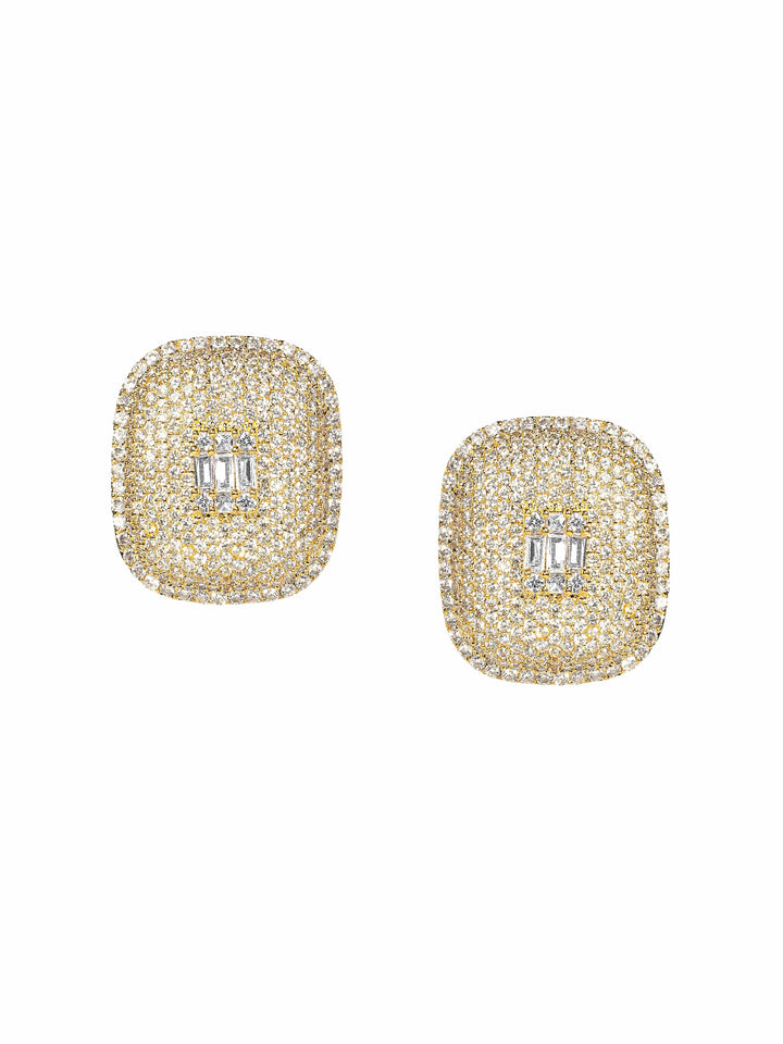 Premium 22K Gold plated Pave Golden Topaz AAA Cubic Zirconia Pave Statement Stud Earrings Earrings