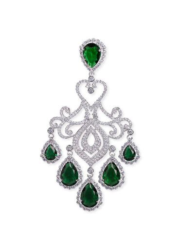 Premium Rhodium plated AAA Cubic Zirconia Emerald Green studded Statement chandelier Earring Earrings