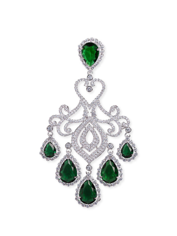 Premium Rhodium plated AAA Cubic Zirconia Emerald Green studded Statement chandelier Earring Earrings