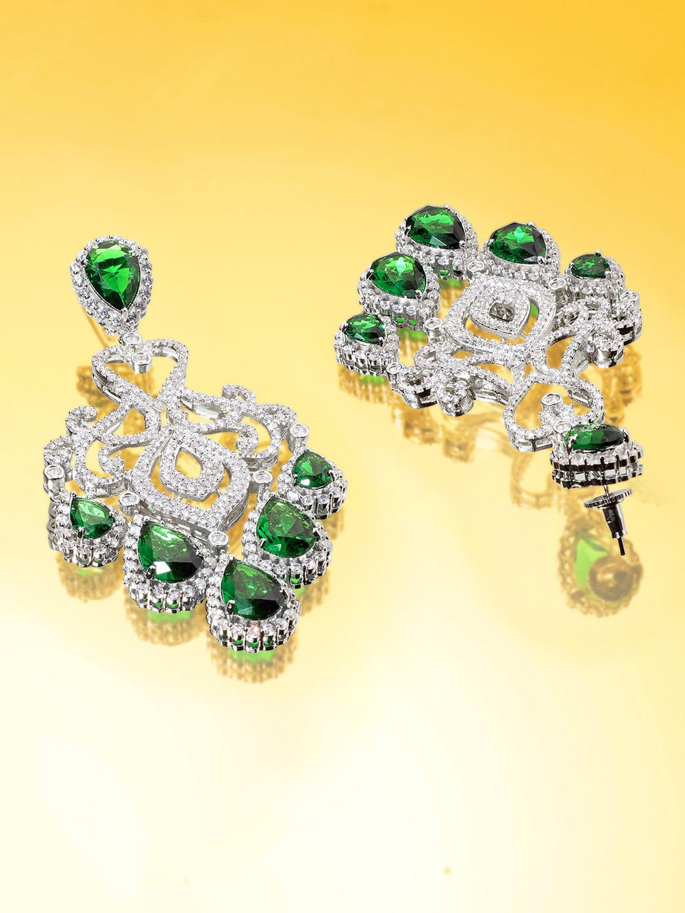 Premium Rhodium plated AAA Cubic Zirconia Emerald Green studded Statement chandelier Earring Earrings