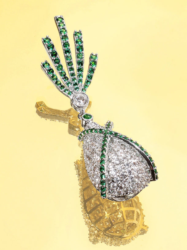 Premium Rhodium plated AAA Zirconia Studded Emerald Detail Luxury Drop Earrings Earrings