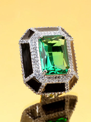 Premium Rhodium Plated Black enamel AAA Cubic Zirconia Aqua Blue Statement Stud Earrings Earrings