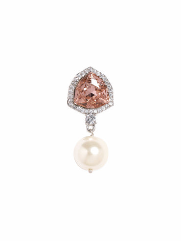 Premium Rhodium Plated Champagne Topaz AAA Cubic Zirconia Pearl Dangle Earrings Earrings