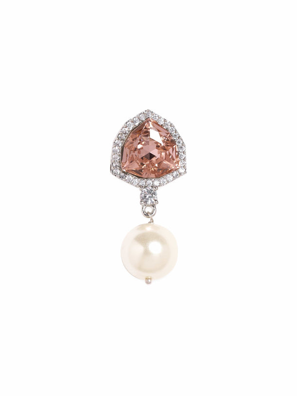 Premium Rhodium Plated Champagne Topaz AAA Cubic Zirconia Pearl Dangle Earrings Earrings