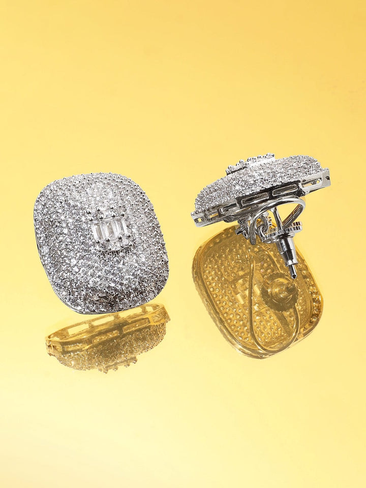 Premium Rhodium plated Pave AAA Cubic Zirconia Statement Stud Earrings Earrings