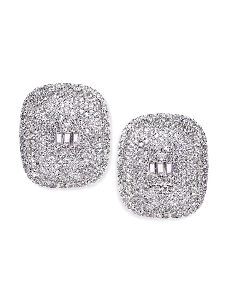 Premium Rhodium plated Pave AAA Cubic Zirconia Statement Stud Earrings Earrings