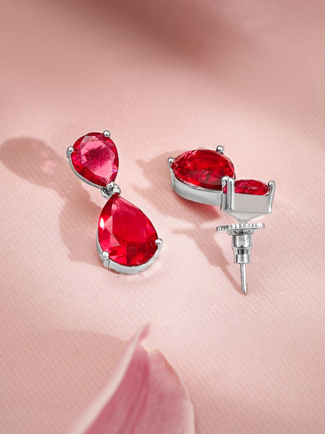 Premium Rhodium Plated Ruby Red Studded Statement Jewellery Set Jewellery Set