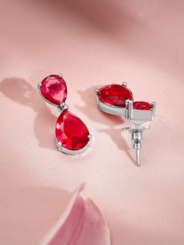 Premium Rhodium Plated Ruby Red Studded Statement Jewellery Set Jewellery Set