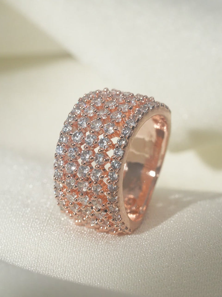 Rubans 18k Rose Gold-Plated  CZ-Studded Finger Ring