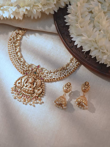 Divine Pearl Cluster Temple Jewellery Set